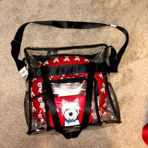 Stylish Red Travel Bag with Dog Print